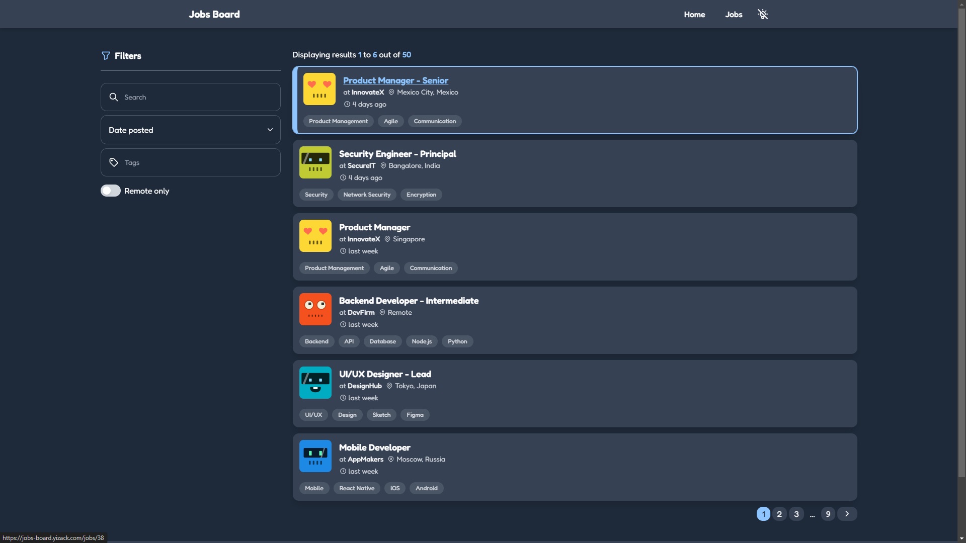Jobs page Jobs page