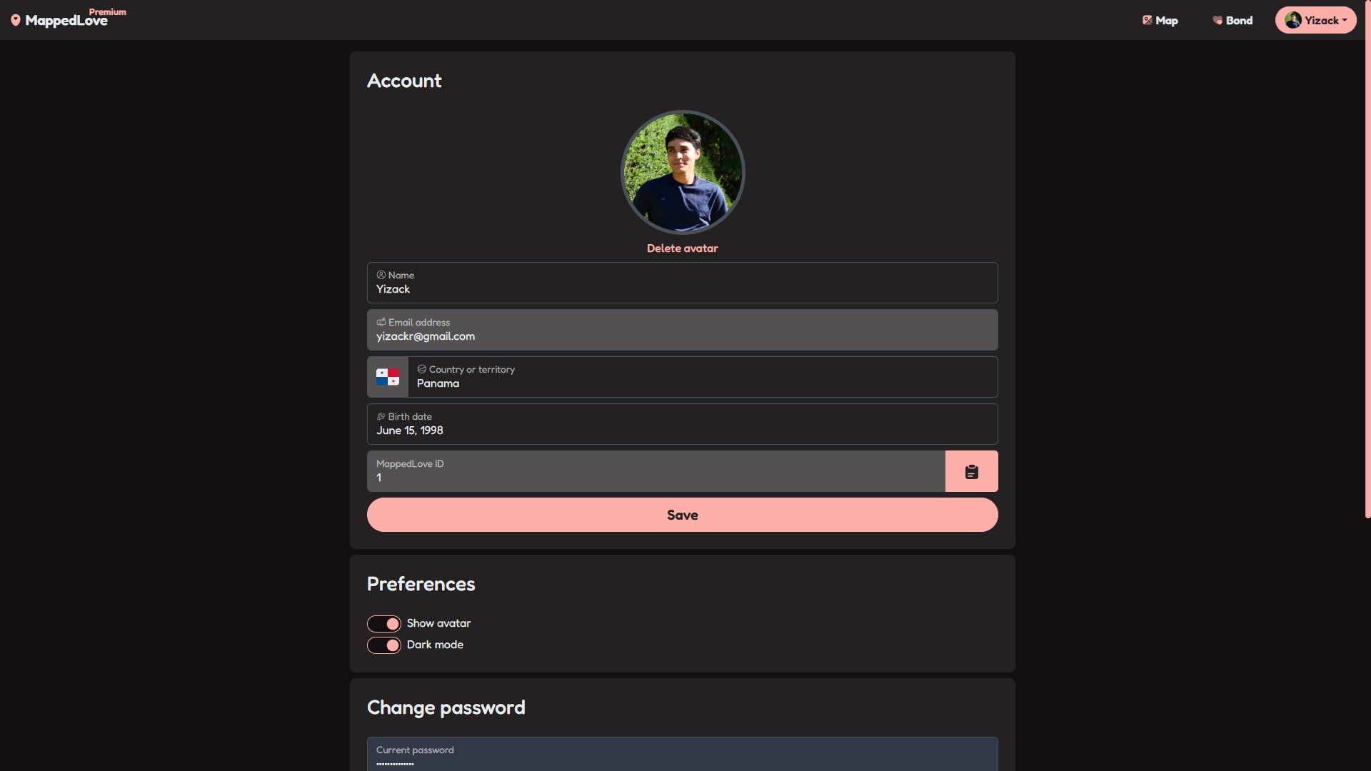 Settings page (dark mode setting) Settings page (dark mode setting)